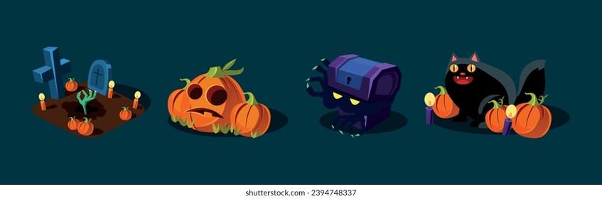 Halloween Holiday Creepy and Scary Object Vector Set
