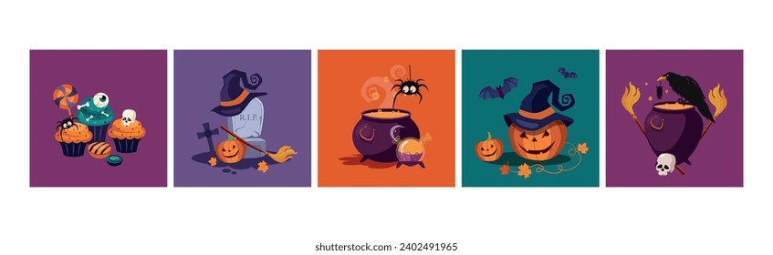 Halloween Holiday Creepy and Scary Object Vector Set