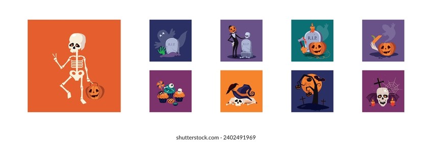 Halloween Holiday Creepy and Scary Object Vector Set