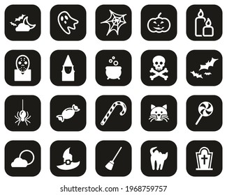 Halloween Holiday And Culture Icons White On Black Flat Design  Set Big