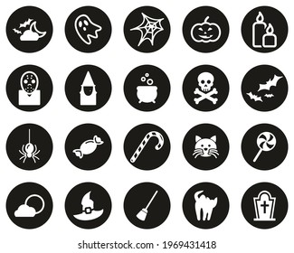 Halloween Holiday And Culture Icons White On Black Flat Design Circle Set Big