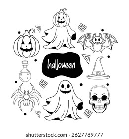 Conjunto de elementos bonitinho de feriado de Halloween.