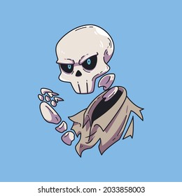 Halloween holiday cute skeleton element. Childish print for t-shirt, apparel, sticker, cards and nursery decoration. Vector Illustration