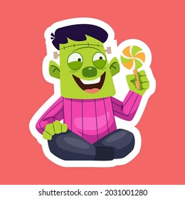 Halloween holiday cute zombie element. Childish print for t-shirt, apparel, sticker, cards and nursery decoration. Vector Illustration