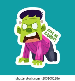 Halloween holiday cute zombie element. Childish print for t-shirt, apparel, sticker, cards and nursery decoration. Vector Illustration