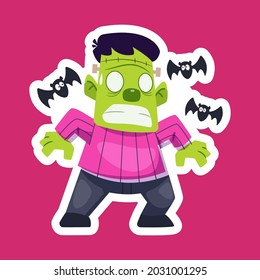 Halloween holiday cute zombie element. Childish print for t-shirt, apparel, sticker, cards and nursery decoration. Vector Illustration