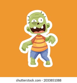 Halloween holiday cute zombie element. Childish print for t-shirt, apparel, sticker, cards and nursery decoration. Flat Vector Illustration concept