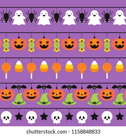 Halloween holiday decor border set for graphic and web design. Vector illustration