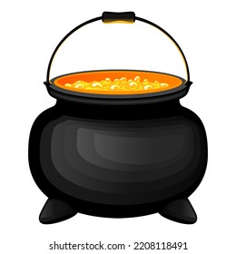 Halloween holiday decor, witch cauldron with boiling magic potion on white background