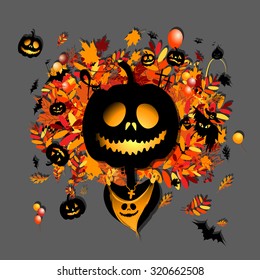 Halloween holiday design, pumpkin head. Vector illustration