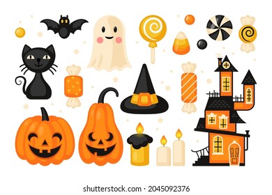 Halloween holiday element set design. Template for greeting card, banner and poster