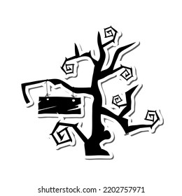 Halloween Holiday Element Sticker With Shadow. Gothic Trees Over White Background for Creating Halloween Designs.  Vector illustration.