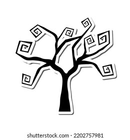 Halloween Holiday Element Sticker With Shadow. Gothic Trees Over White Background for Creating Halloween Designs.  Vector illustration.