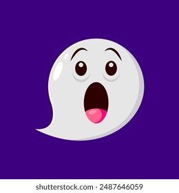 Halloween holiday emoji of surprised ghost cartoon character with wide open eyes and mouth, evoking charming mix of spookiness and shock expression. Isolated vector spook radiate wonder for messages