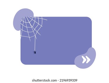 Festividad de Halloween caja vacía de texto de comillas puras con objetos planos. Araña con telaraña. Burbuja de voz con ilustración editable de dibujos animados. Cotización creativa aislada en fondo blanco