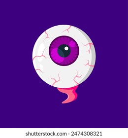 Halloween Feiertag Eyeball Emoji starrt unheimlich, seine lila Pupille verschiebt sich mit Vorfreude. Lebendige Streifen und Muskeln rufen eine gespenstische Atmosphäre hervor und verleihen Feiern einen verspielten und doch kühlen Touch