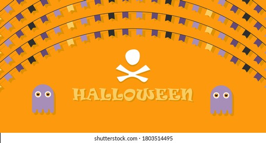 Halloween Holiday ghost and eyes. vector illustration poster background design template. colorful orange happy Halloween background 