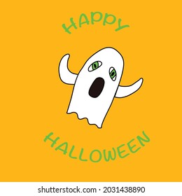 Halloween holiday ghost at the orange background
