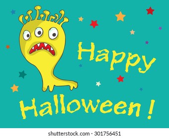 Halloween holiday gift card with monster and stars.