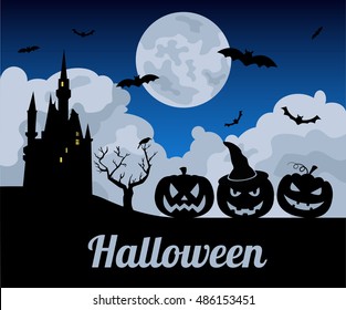 Halloween holiday graphic template. Flat icons. Vector illustration