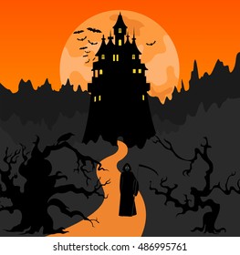 Halloween holiday graphic template. Flat icons. Vector illustration