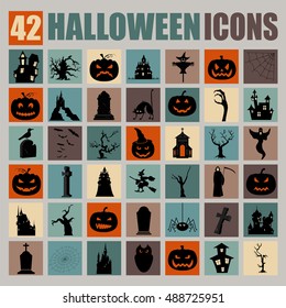 Halloween holiday graphic template. Flat icons. Vector illustration