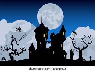 Halloween holiday graphic template. Flat icons. Vector illustration