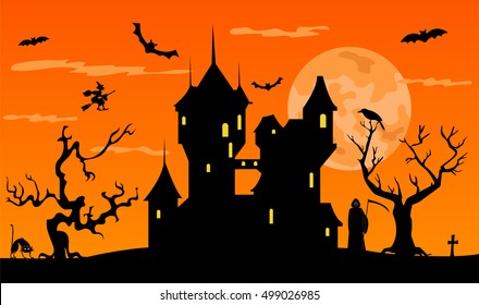 Halloween holiday graphic template. Flat icons. Vector illustration