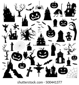 Halloween holiday graphic template. Flat icons. Vector illustration