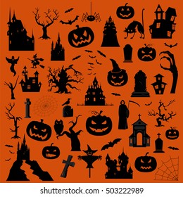 Halloween holiday graphic template. Flat icons. Vector illustration