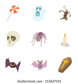 Halloween holiday icons set. Cartoon illustration of 9 halloween holiday vector icons for web
