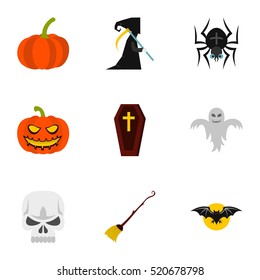 Halloween holiday icons set. Flat illustration of 9 halloween holiday vector icons for web