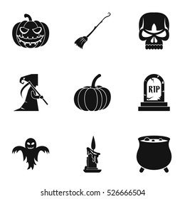 Halloween holiday icons set. Simple illustration of 9 halloween holiday vector icons for web