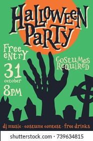 Halloween Holiday Party Poster. Vintage Spooky Zombie Flyer. Halloween Invitation Card. Vector Illustration.