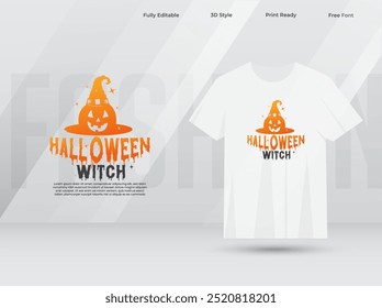 Halloween holiday party t-shirt designs are black. Happy Halloween t-shirt design with tree, bats, and pumpkins. Witch. Print ready Halloween t-shirt design vector. 