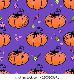 Halloween holiday pattern. Neon text, web as a blank for a designer, logo, icon, label, seamless illustration, print