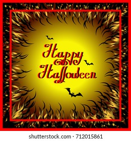 Halloween holiday poster with scary landscape, fear elements and text Halloween holiday.Vector illustration.