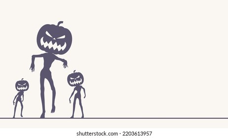 Halloween holiday poster. Zombie silhouettes with pumpkins head