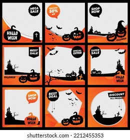 halloween holiday pumpkin social media post template banner geometric red colour concept Alternate design online shopping promotion artwork
