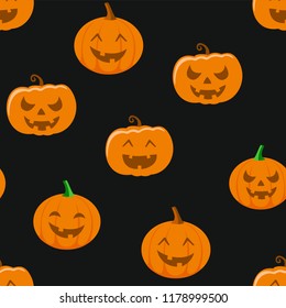 Halloween holiday, seamless background, pattern with pumpkin. Vector illustration.