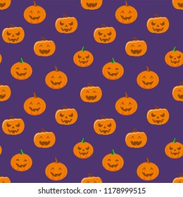 Halloween holiday, seamless background, pattern with pumpkin. Vector illustration.