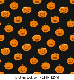 Halloween holiday, seamless background, pattern with pumpkin. Vector illustration.