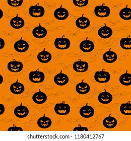 Halloween holiday, seamless background, pattern with pumpkin. Vector illustration.
