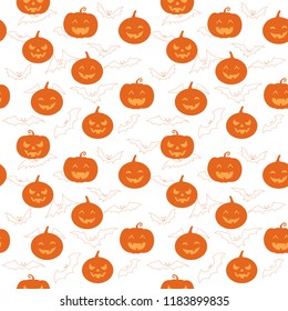 Halloween holiday, seamless background, pattern with pumpkin. Vector illustration.