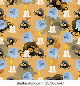 Halloween holiday seamless pattern background with hand drawing elements. eps 10 vector