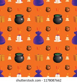 Halloween holiday seamless pattern background with hand drawing elements. eps 10 vector