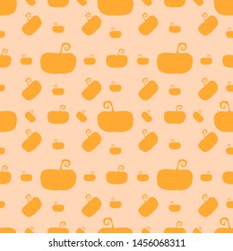 Halloween holiday seamless pattern background with hand drawing elements - orange pumpkins. Vector illustration