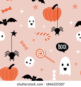 Halloween holiday seamless pattern background. Vector illustration for print design.