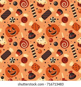 Halloween holiday seamless pattern background. Vector illustration