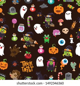 Halloween Holiday Seamless Pattern Background.Endless Texture For Textile ,fabric , Wallpaper, Web Page Background, Wrapping Paper And Etc.